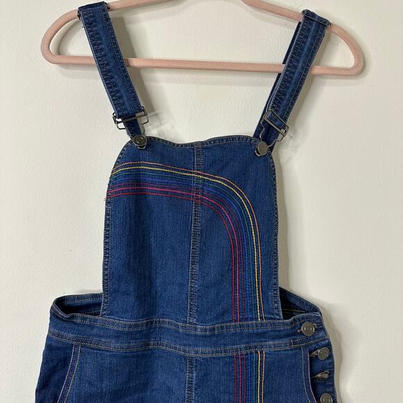 Sz 8 NWOT ModCloth Rainbow Denim Overalls Wide-Leg Embroidered Bib Retro Kidcore - Picture 5 of 10